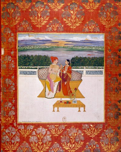 एक महिला के साथ प्रिंस सुदजाकौलीकन। लखनऊ के स्कूल से भारतीय लघुचित्र। १७६० पेरिस, बीएन द्वारा इंडियन स्कूल