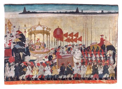 जुलूस में राव तुलजाजी, c.1775 (कागज पर अपारदर्शी wc और सोना) द्वारा इंडियन स्कूल