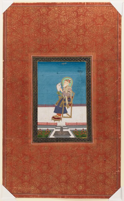 शाहजहाँ एक बाज़ के साथ, 1875-1900 (कागज पर अपारदर्शी wc और सोना) द्वारा इंडियन स्कूल