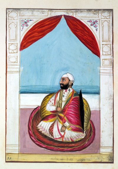 सरदार चेत सिंह, द किंगडम ऑफ़ द पंजाब, इसके शासकों और प्रमुखों से, खंड II, एक अज्ञात भारतीय कलाकार द्वारा 30 वॉटरकलर अध्ययन की मात्रा, c.1840 (कागज पर wc) द्वारा इंडियन स्कूल