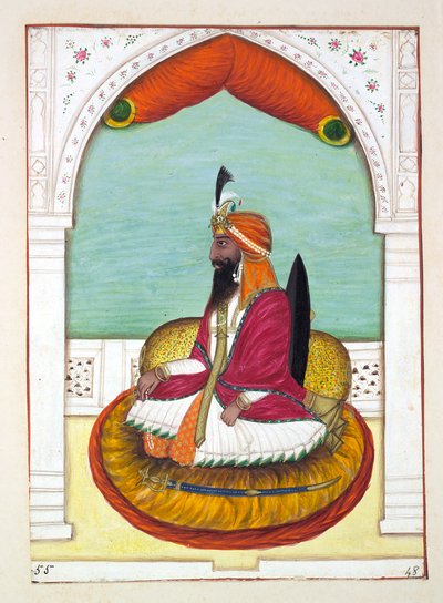 सरदार फ़तेह खान (इवाना), पंजाब के साम्राज्य से, इसके शासकों और प्रमुखों, खंड II, एक अज्ञात भारतीय कलाकार द्वारा 30 वॉटरकलर अध्ययन की मात्रा, c.1840 (कागज पर wc) द्वारा इंडियन स्कूल