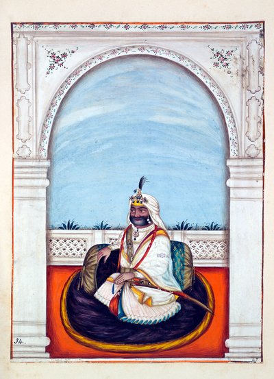 सरदार लेहना सिंह (मजीठिया), पंजाब के साम्राज्य से, इसके शासकों और प्रमुखों, खंड II, एक अज्ञात भारतीय कलाकार द्वारा 30 वॉटरकलर अध्ययन की मात्रा, c.1840 (कागज पर wc) द्वारा इंडियन स्कूल