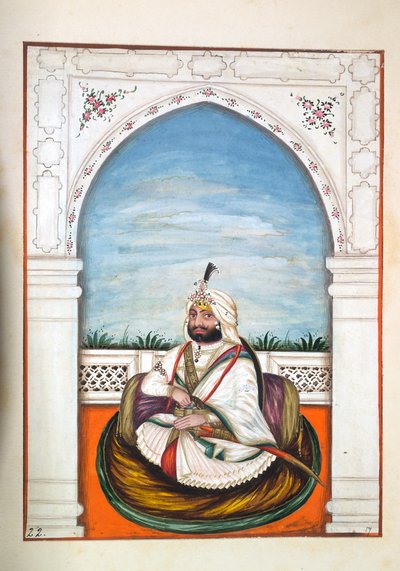 सरदीर अजीत सिंह, द किंगडम ऑफ़ द पंजाब, इसके रूलर्स एंड चीफ्स, वॉल्यूम I, एक अज्ञात भारतीय कलाकार द्वारा 27 वॉटरकलर अध्ययन की मात्रा, c.1840 (कागज पर wc) द्वारा इंडियन स्कूल