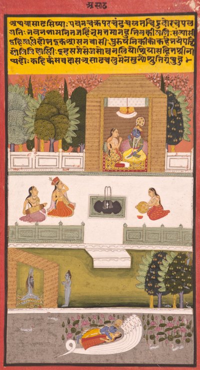 आठवां महीना: आसाधा, 1730 (कागज पर अपारदर्शी wc और सोना) द्वारा इंडियन स्कूल