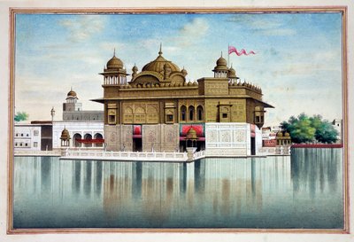 अमृतसर में स्वर्ण मंदिर, पंजाब के राज्य से, इसके शासकों और प्रमुखों, मात्रा I, एक अज्ञात भारतीय कलाकार द्वारा 27 वॉटरकलर अध्ययन की मात्रा, c.1840 (कागज पर wc) द्वारा इंडियन स्कूल
