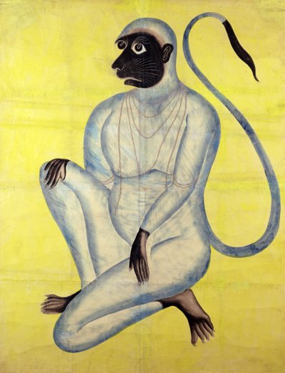 बंदर भगवान हनुमान, कालीघाट, कलकत्ता, c.1870 (कागज पर चांदी के साथ wc) द्वारा इंडियन स्कूल