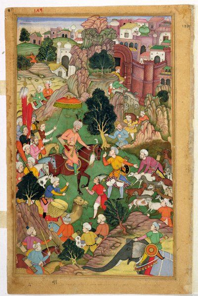 'बाबरनामा' ('बाबर के संस्मरण'), मुगल से हज़ारों की भेड़ों को पकड़ना द्वारा इंडियन स्कूल