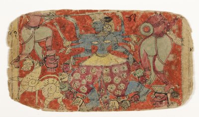 देवी काली ने राक्षसों से युद्ध किया, दुर्गा ने राक्षसों पर हमला किया शंभ और निशुंभ (कागज पर अपारदर्शी wc) द्वारा इंडियन स्कूल