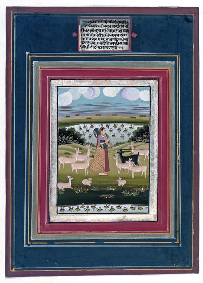 टोडी रागिनी - 1810-20 में जानवरों के साथ एक परिदृश्य में एक महिला खेलती हुई द्वारा इंडियन स्कूल