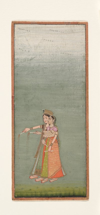आतिशबाजी के साथ दो कोर्ट लेडीज, सी .1725 द्वारा इंडियन स्कूल