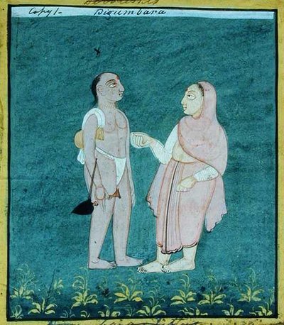 दो दिगंबर जैन, धार्मिक भिक्षु, उदयपुर, c.1810-20 (कागज पर गौचे) द्वारा इंडियन स्कूल