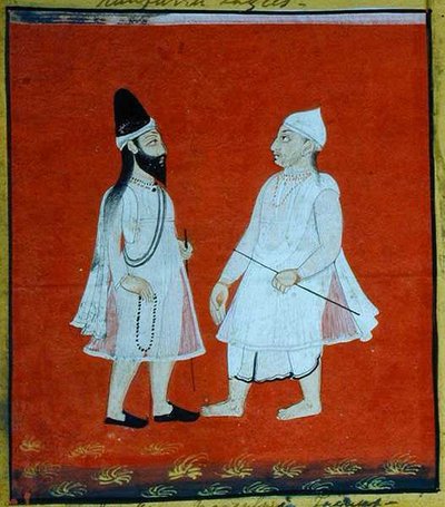 दो भटकते हुए मुस्लिम फकीर (जंगम) धार्मिक भिक्षु, उदयपुर, c.1810-20 (कागज पर गौचे) (विस्तार से) (136600 भी देखें) द्वारा इंडियन स्कूल