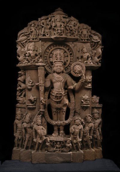 विष्णु और उनके अवतार, c.10 वीं शताब्दी (बलुआ पत्थर) द्वारा इंडियन स्कूल