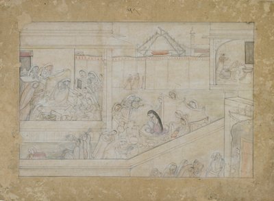 शादी की तैयारी एक नौशिखरिता श्रृंखला, गुलेर, पंजाब हिल्स, 1775-1800 (कागज पर अपारदर्शी जल रंग) द्वारा इंडियन स्कूल