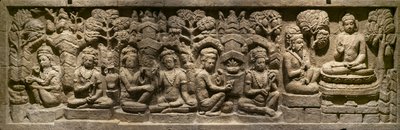 अरदा कलाम भविष्य के बुद्ध को अपना उपदेश देते हैं। इंडोनेशिया, जावा, बोरोडुरु। 19 वीं शताब्दी का अंत द्वारा इंडोनेशियाई स्कूल