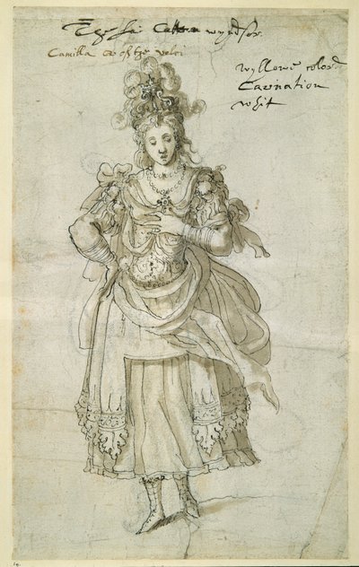 कैमिला, c.1609 (कागज पर कलम और स्याही) द्वारा Inigo जोन्स