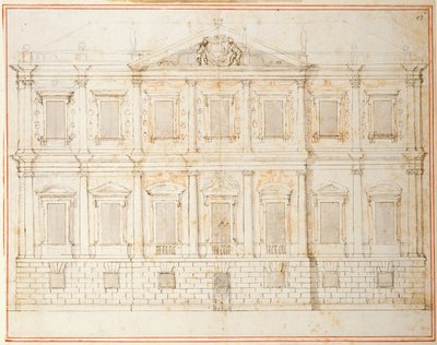 बैंक्वेटिंग हाउस, व्हाइटहॉल, c.1619 के लिए अंतिम डिजाइन की ऊंचाई (कागज पर कलम और स्याही) द्वारा Inigo जोन्स