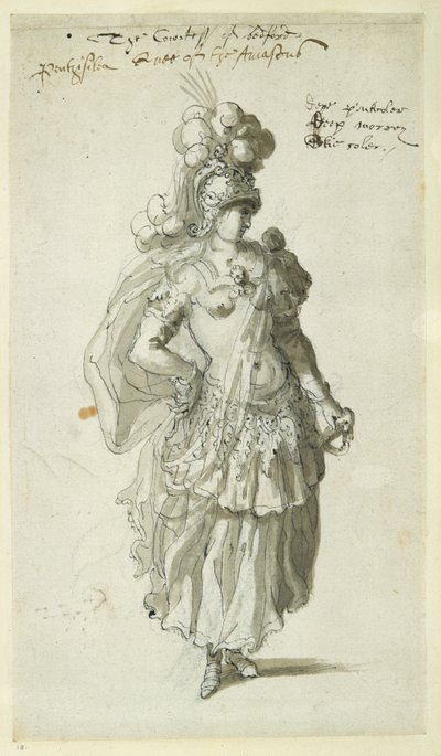 पेंटेसिलिया, c.1609 (कागज पर कलम और स्याही) द्वारा Inigo जोन्स