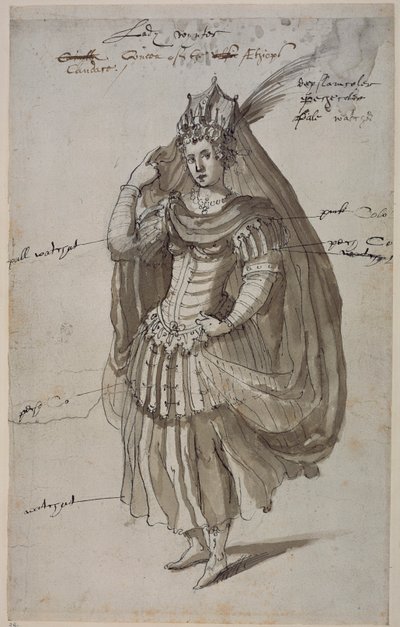 क्वीन कैंडेस, c.1609 (कागज पर कलम और स्याही) द्वारा Inigo जोन्स