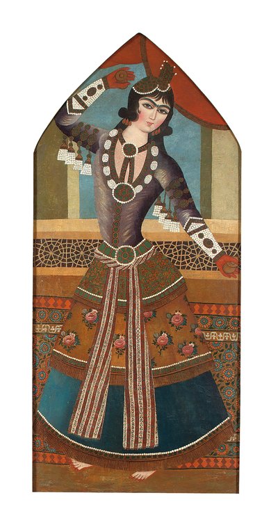 कजर नृत्य लड़की, c.1840 (कैनवास पर तेल) द्वारा ईरानी स्कूल