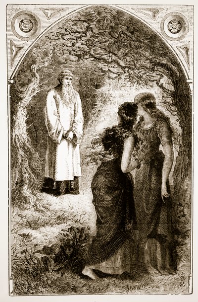 सेंट पैट्रिक (1829-99) द्वारा C.1890 के दशक में सेंट पैट्रिक फुकलूट की लकड़ी में कुंवारी लड़कियों से, द ट्रायस थुमातुर्ग, या आयरलैंड के तीन वंडर-वर्किंग सेंट्स से मिले द्वारा आयरिश स्कूल