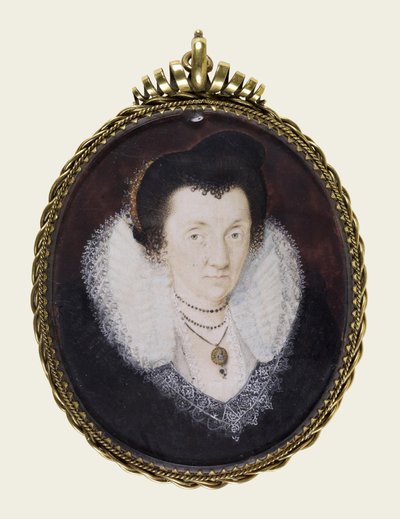 लेडी ऐनी बेकन, c.1600 (अपारदर्शी वॉटरकलर और वेल्लम पर गिल्डिंग) द्वारा इसहाक ओलिवर