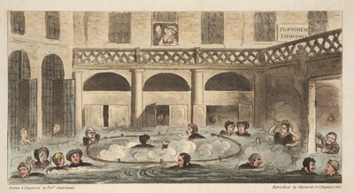 सार्वजनिक स्नान पर स्नान, या अंग्रेजी जासूस, पब से जिंदा जलते हुए। 1824 (हाथ के रंग का उत्कीर्णन) द्वारा आइजैक रॉबर्ट क्रूइशांक