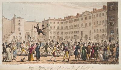 द सरे कोलेलिगन्स ने द लिम्ब ऑफ लॉ को एक लिफ्ट दी, द इंग्लिश स्पाई से, लंदन, 1824 प्रकाशित द्वारा आइजैक रॉबर्ट क्रूइशांक
