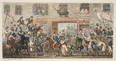 अंग्रेजी जासूस, पब से हास्य जुलूस। 1824 (हाथ के रंग का उत्कीर्णन) ग्लूसेस्टर से बर्कले, द इंग्लिश स्पाई, पब से। 1824 (हाथ के रंग का उत्कीर्णन) द्वारा आइजैक रॉबर्ट क्रूइशांक