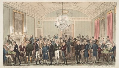 अंग्रेजी जासूस, पब से महान सदस्यता कक्ष ब्रूक्स में 1824 (हाथ के रंग का उत्कीर्णन) द्वारा आइजैक रॉबर्ट क्रूइशांक