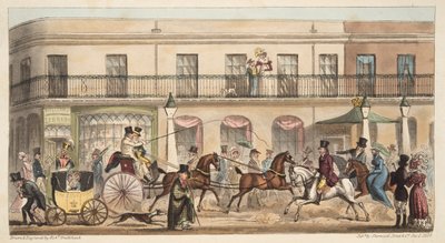 द हाई स्ट्रीट, चेल्टनहैम, द इंग्लिश स्पाई, पब से। 1824 (हाथ के रंग का उत्कीर्णन) द्वारा आइजैक रॉबर्ट क्रूइशांक