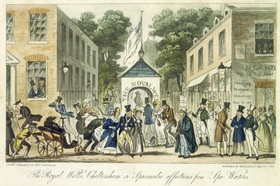 द रॉयल वेल्स, चेल्टेनहैम, या स्पा वाटर के लिए स्पैस्मोडिक प्रभाव, 1825 द्वारा आइजैक रॉबर्ट क्रूइशांक