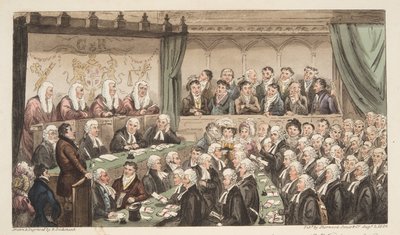 वेस्टमिंस्टर हॉल, द इंग्लिश स्पाई, पब से। 1824 (हाथ के रंग का उत्कीर्णन) द्वारा आइजैक रॉबर्ट क्रूइशांक