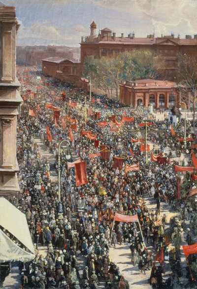 25 अक्टूबर को एवेन्यू में प्रदर्शन, 1934 में ट्रेटीकोव गैलरी, 1930 में पेंटिंग के लिए स्केच द्वारा इसहाक इसराइलेविच ब्रोडस्की