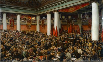 Deuxieme congres du Komintern (इंटरनेशनेल कम्युनिस्ट) - कम्युनिस्ट इंटरनेशनल (कॉमिन्टर्न) की दूसरी कांग्रेस का उत्सव उद्घाटन - इसाक इज़राइलेविच ब्रोडस्की (1884-1939)। तेल के रंगों से केन्वस पर बना चित्र द्वारा इसहाक इसराइलेविच ब्रोडस्की
