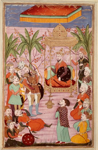 इस्लामी कला: "" राजा कीकौस ने रुस्तम पर कब्जा करने का आदेश दिया""" महाकाव्य कविता "" शाहनामा "" (शाहनामा, शाहनामा) (राजाओं की पुस्तक) की एक पांडुलिपि से फारसी लघुचित्र (फिरदौसी, या फिरदौसी, या फिरदौसी) , सीए ९४० द्वारा इस्लामी स्कूल