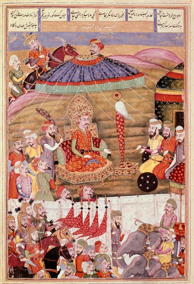 इस्लामी कला: "" सोहराब (सहाराब) फिर से रुस्तम के तम्बू को देखता है""" महाकाव्य कविता "" शाहनामा"" (शाहनामा, शाहनामा) (राजाओं की पुस्तक) की एक पांडुलिपि से फ़ारसी लघुचित्र फ़िरदौसी (फिरदौसी, या फिरदौसी, या फिरदौस द्वारा इस्लामी स्कूल