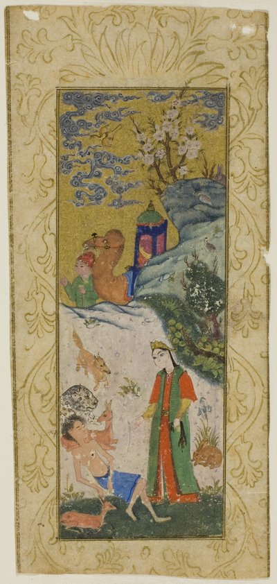 लैला डेजर्ट में मजनूं का दौरा, निज़ामी के खम्सा की एक प्रति से पृष्ठ द्वारा इस्लामी स्कूल