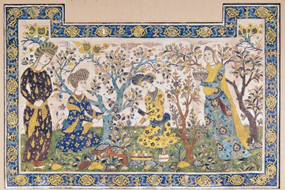शाह अब्बास द्वितीय (1642-66), फारसी, इस्फ़हान, ईरान (सिरेमिक टाइल्स) से निर्मित फोर्टी कॉलम के टीचेल सुतुन या मंडप से, एक बगीचे में आराम के मुरली पैनल। द्वारा इस्लामी स्कूल