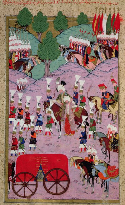 TSM H.1524 &39;हंटरनेम&39;: सुलेमान की सेना शानदार (1494-1566) लोकमान द्वारा 1588 में &39;बुक ऑफ़ एक्सीलेंस&39; से यूरोप के लिए रवाना द्वारा इस्लामी स्कूल