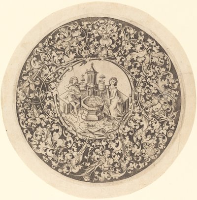 एक कुएँ के पास बजने वाले संगीतकारों के साथ गोलाकार आभूषण, c. 14951503. द्वारा इजरायल वैन मैक्केनम
