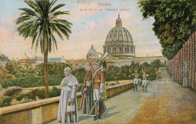 वेटिकन, रोम के बागानों में पोप पायस एक्स। 1913 में पोस्टकार्ड भेजा गया। द्वारा इतालवी फोटोग्राफर