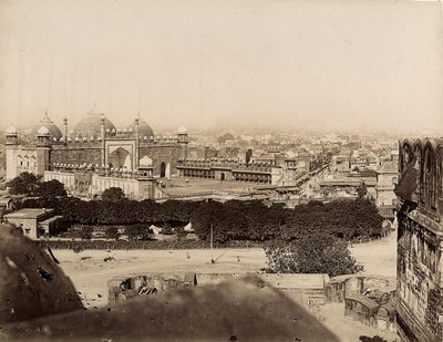 आगरा शहर और मोती मस्जिद (आगरा किला) का दृश्य, c.1890 (सिल्वर जिलेटिन प्रिंट) द्वारा इतालवी फोटोग्राफर