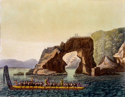 माओरी वॉर कैनो, 1820s-30s (हाथ से बने जलीय रंग) के साथ संयुक्त रूप से न्यूजीलैंड में एक माओरी फोर्टीफाइड लुक पॉइंट द्वारा इतालवी स्कूल