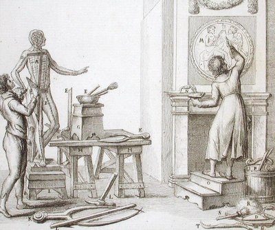 एक मूर्तिकार का स्टूडियो, c.1800 (उत्कीर्णन) द्वारा इतालवी स्कूल