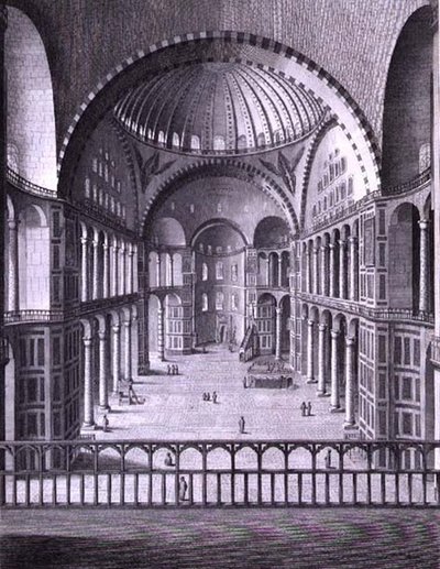 1786 में लिया गया कॉन्स्टेंटिनोपल में सांता सोफिया की मस्जिद के अंदर का एक दृश्य, डोमेनिको प्रोंटी द्वारा उकेरा गया (fl.1788-1815) 1788 (उत्कीर्णन) द्वारा इतालवी स्कूल