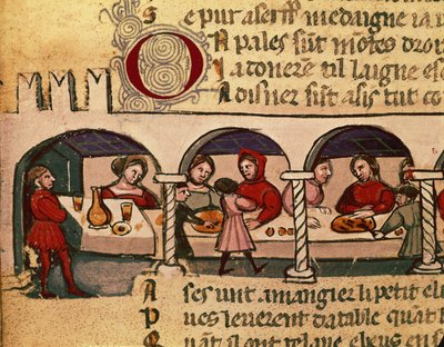 Codex Entree dEspagne से एक सराय में भोजन द्वारा इतालवी स्कूल