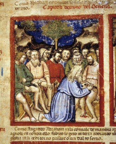 अब्राहम ने यहूदियों का खतना किया, "द कोड ऑफ़ पडुआ" 1390-1400 का चित्रण द्वारा इतालवी स्कूल