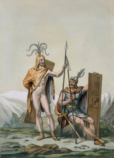 प्राचीन सेल्टिक योद्धाओं ने युद्ध के लिए कपड़े पहने, c.1800-18 द्वारा इतालवी स्कूल