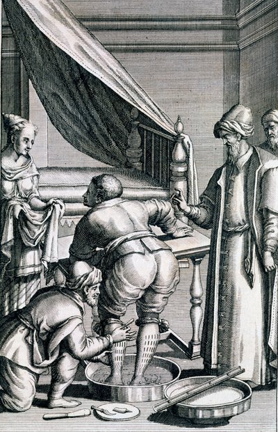 प्रोस्पेरो एल्पिनी द्वारा मेडिसिना आइजियोरियम से पैरों में रक्तपात, 1745 में प्रकाशित हुआ द्वारा इतालवी स्कूल